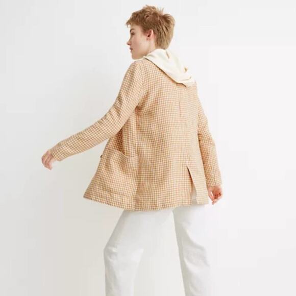 MADEWELL Linen Dorset Blazer in Gingham Check Tan White Neutral {3E25} - Picture 4 of 9